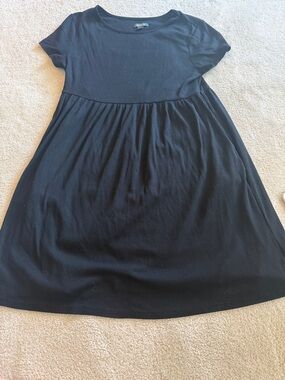 wild fable Black Short Sleeve Ribbed Babydoll Dress